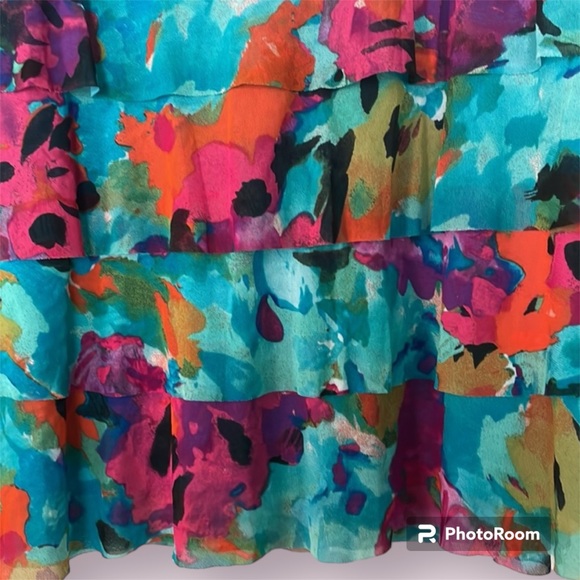 Fashion Bug tank top size 2X teal printed front with ruffled layers - Picture 2 of 8